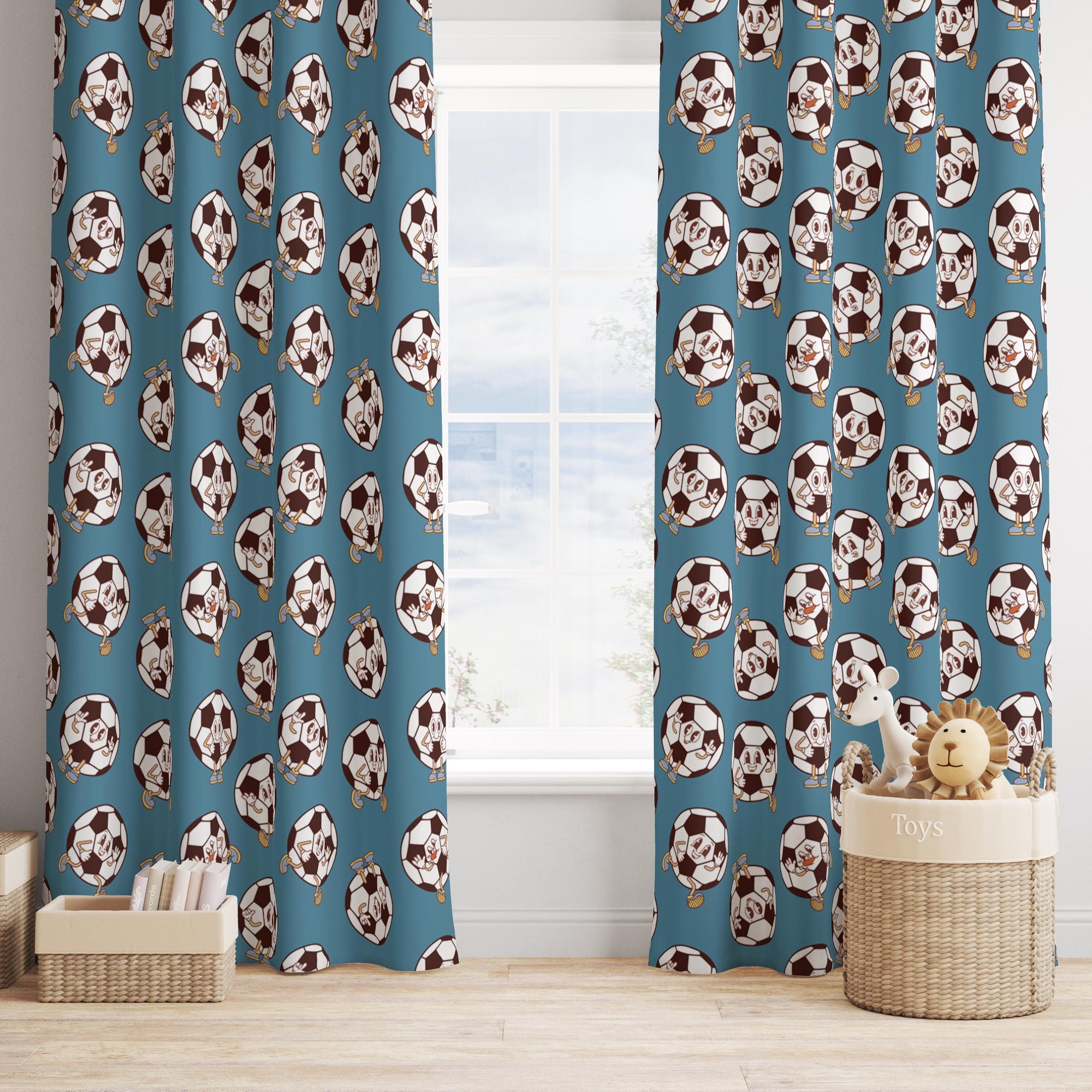 Kids Sports Theme Curtains, Boys Room Window Panels, Football Soccer Drapes, Playroom Curtain Panels