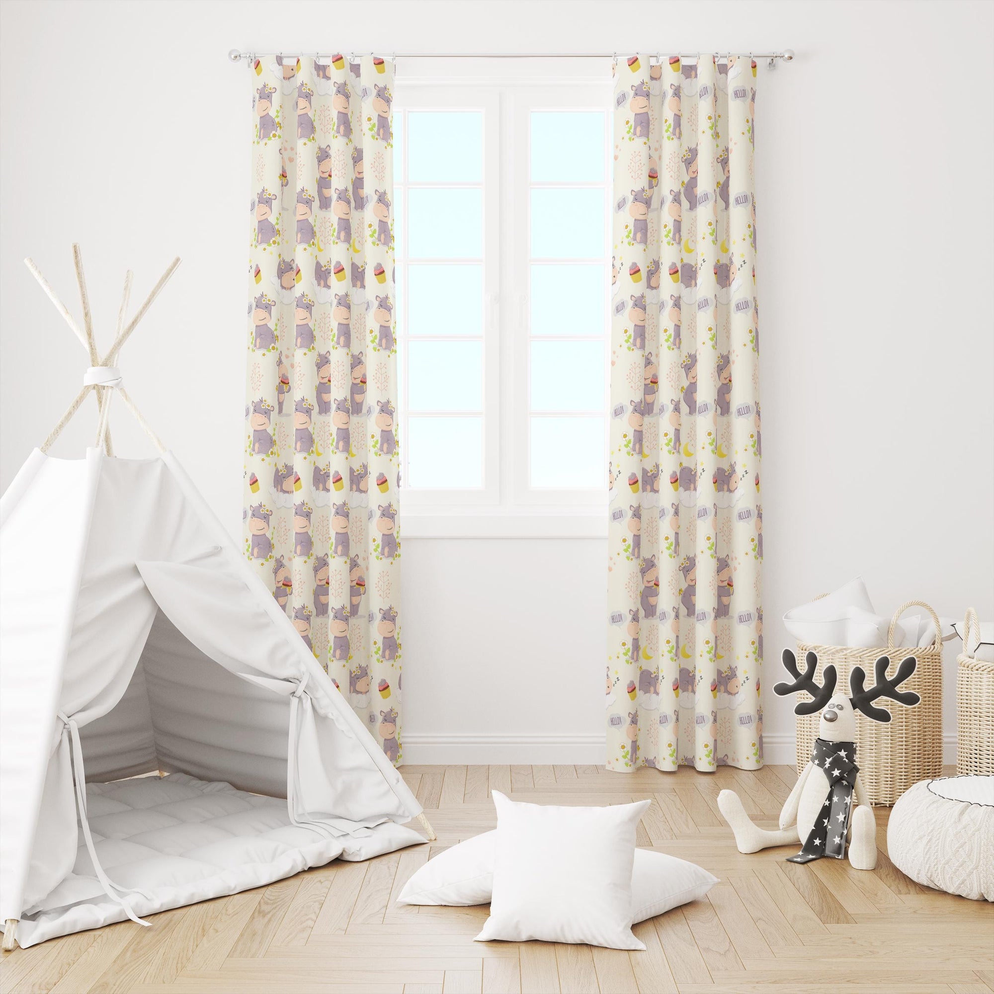 Cute Animals Print Curtain, Kids Room Drapes, Cute Animals Nursery Curtain, Cartoon Animal Window Curtain Panels, Toddler Print Drapes