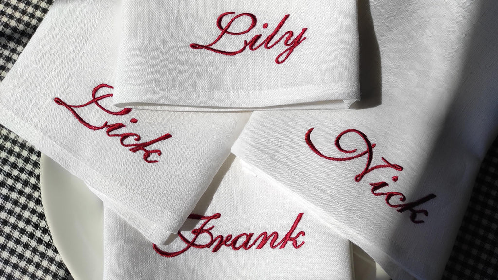 Embroidered Name Linen Dinner Napkins, Embroidered Napkin With Name, Wedding Monogrammed Napkins, Wedding Napkins, Personalized Napkins
