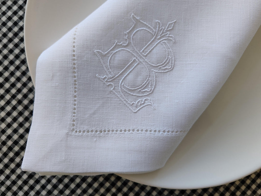 Two Letter Monogrammed Linen Napkins, Interlocking Monogrammed Linen Napkins, Letter Monogrammed Napkins, Personalized Linen Napkins