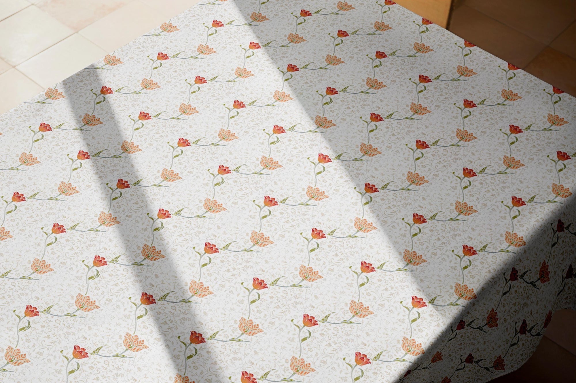 Floral Print Tablecloths, William Morriss Rectangle Tablecloths, Red Tulip Flowers Table Cloth, William Morriss Vintage Tulip Tablecloth