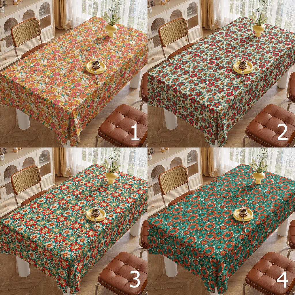 60s 70s Boho Floral Kitchen Table Linens, Retro Floral Tablecloths, Mid Century Flower Print Table Cloths, Retro Flower Table Cover,