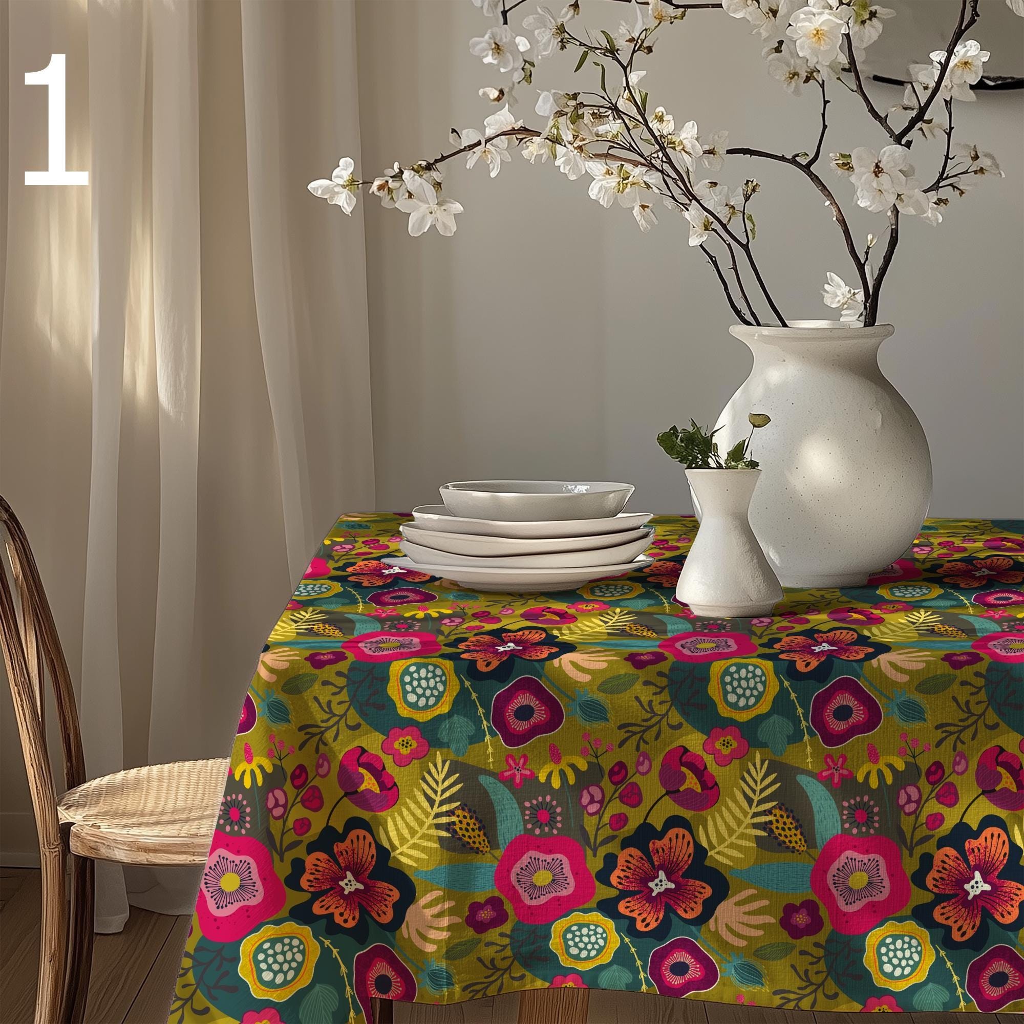 Floral Tablecloths, Botanic Flowers Table Linens, Vibrant Floral Table Cloth, Wildflowers Print Tablecloth, Colorful Flowers Table Covers