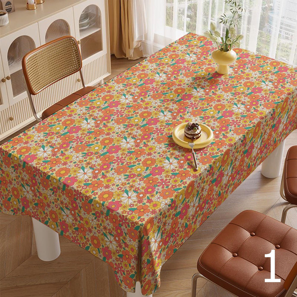 60s 70s Boho Floral Kitchen Table Linens, Retro Floral Tablecloths, Mid Century Flower Print Table Cloths, Retro Flower Table Cover,