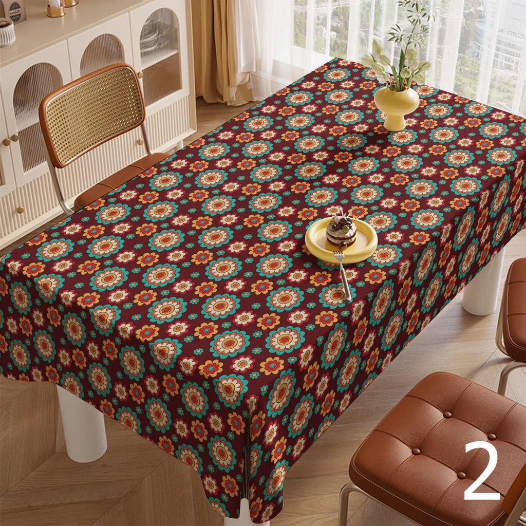 Retro Floral Tablecloths, Retro Flower Table Cover, 60s 70s Boho Floral Kitchen Table Linens,  Mid Century Flower Print Table Cloths