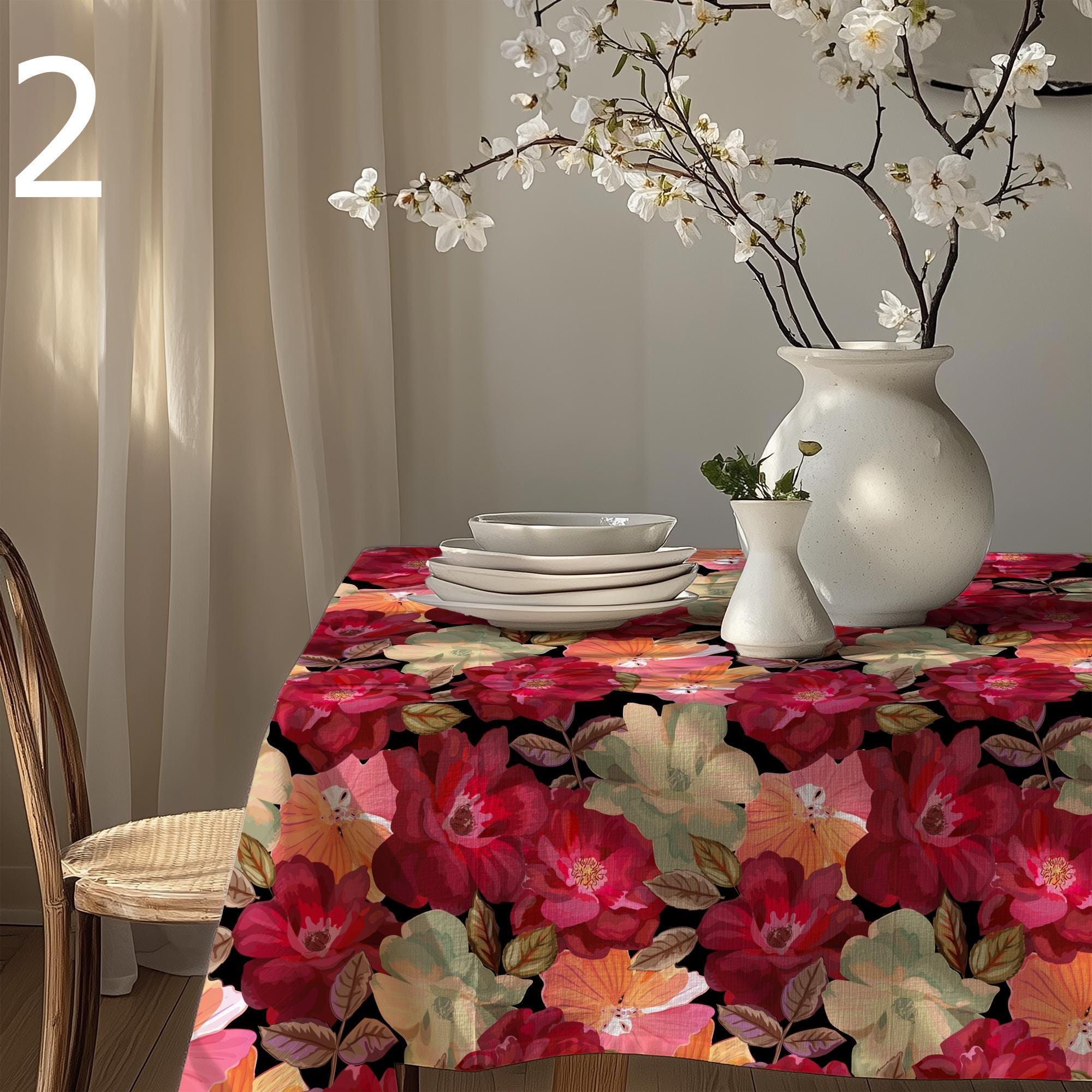 Floral Tablecloths, Botanic Flowers Table Linens, Vibrant Floral Table Cloth, Wildflowers Print Tablecloth, Colorful Flowers Table Covers