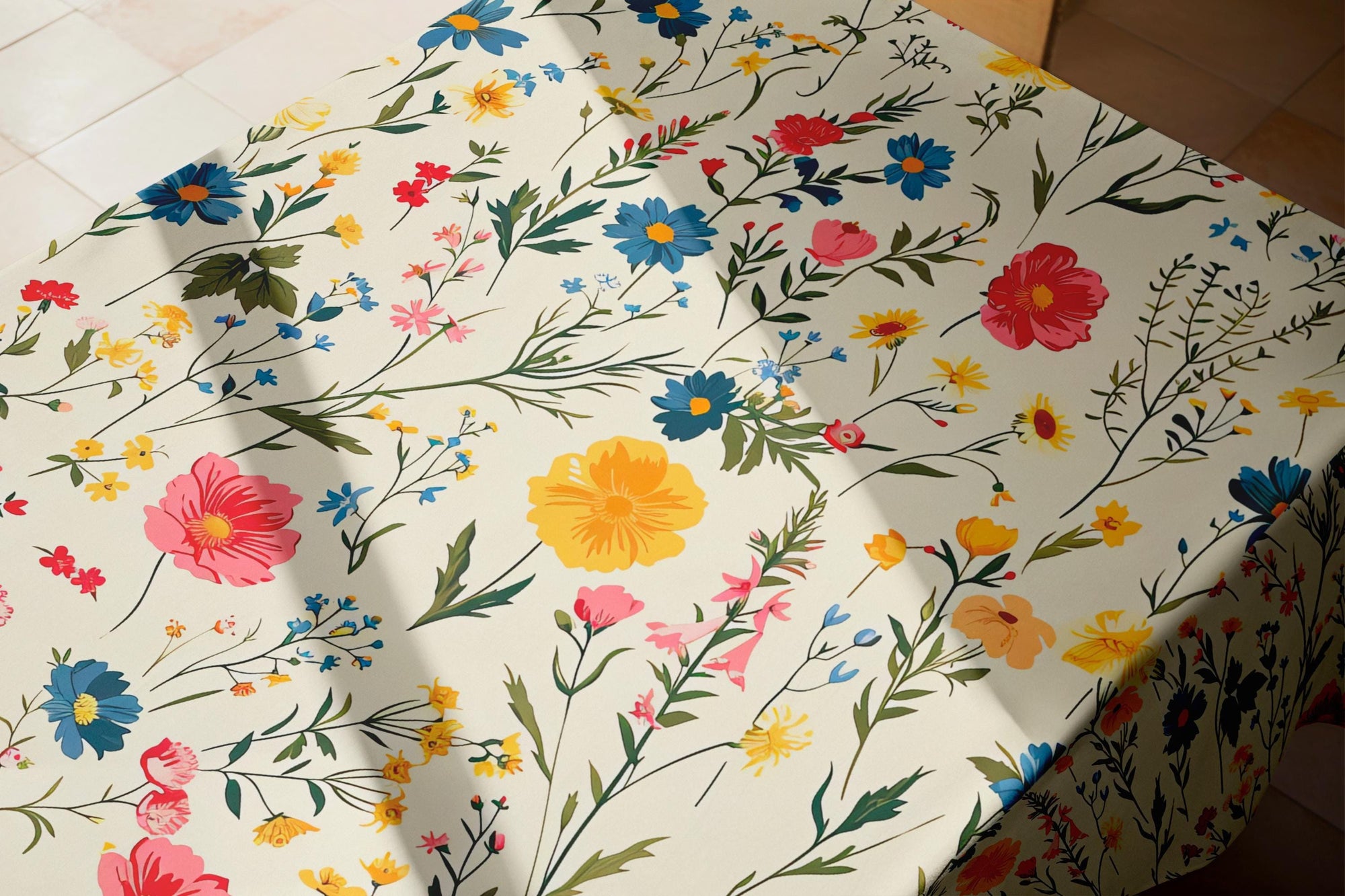 Floral Print Tablecloths, Wildflowers Rectangle Tablecloths, Flowers Table Cloth, Botanical Tablecloth, France Decor Vintage Tablecloth