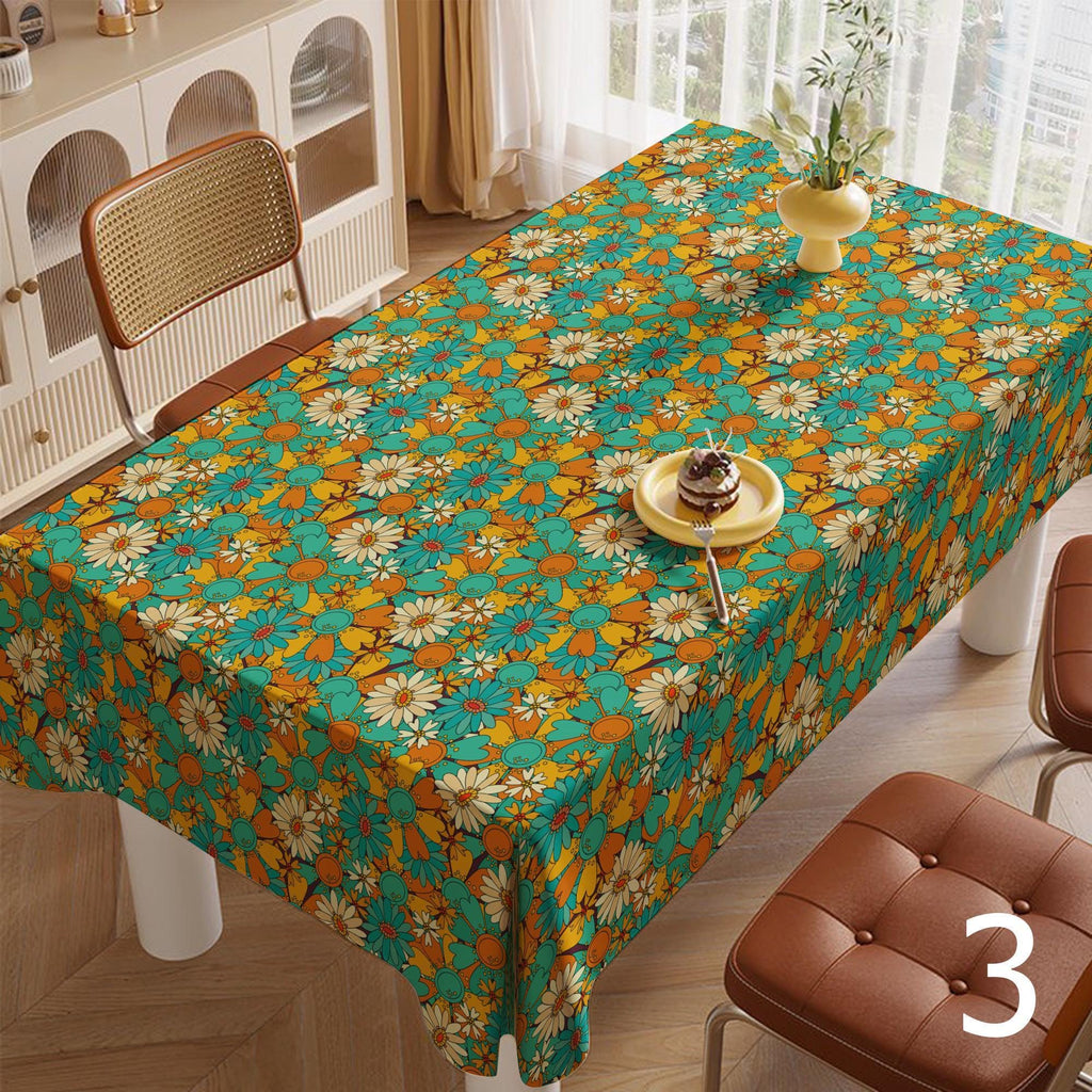 Retro Floral Tablecloths, Retro Flower Table Cover, 60s 70s Boho Floral Kitchen Table Linens,  Mid Century Flower Print Table Cloths