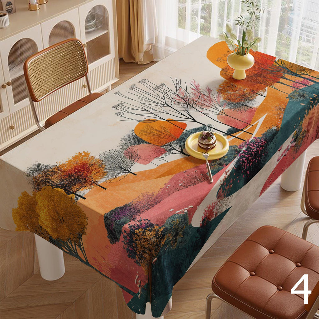 Multicolor Autumn Landscape Tablecloth, Fall Abstract Leaf Table Covers, Fall Landscape Tablecloth,  Thanksgiving Printed Tablecloths