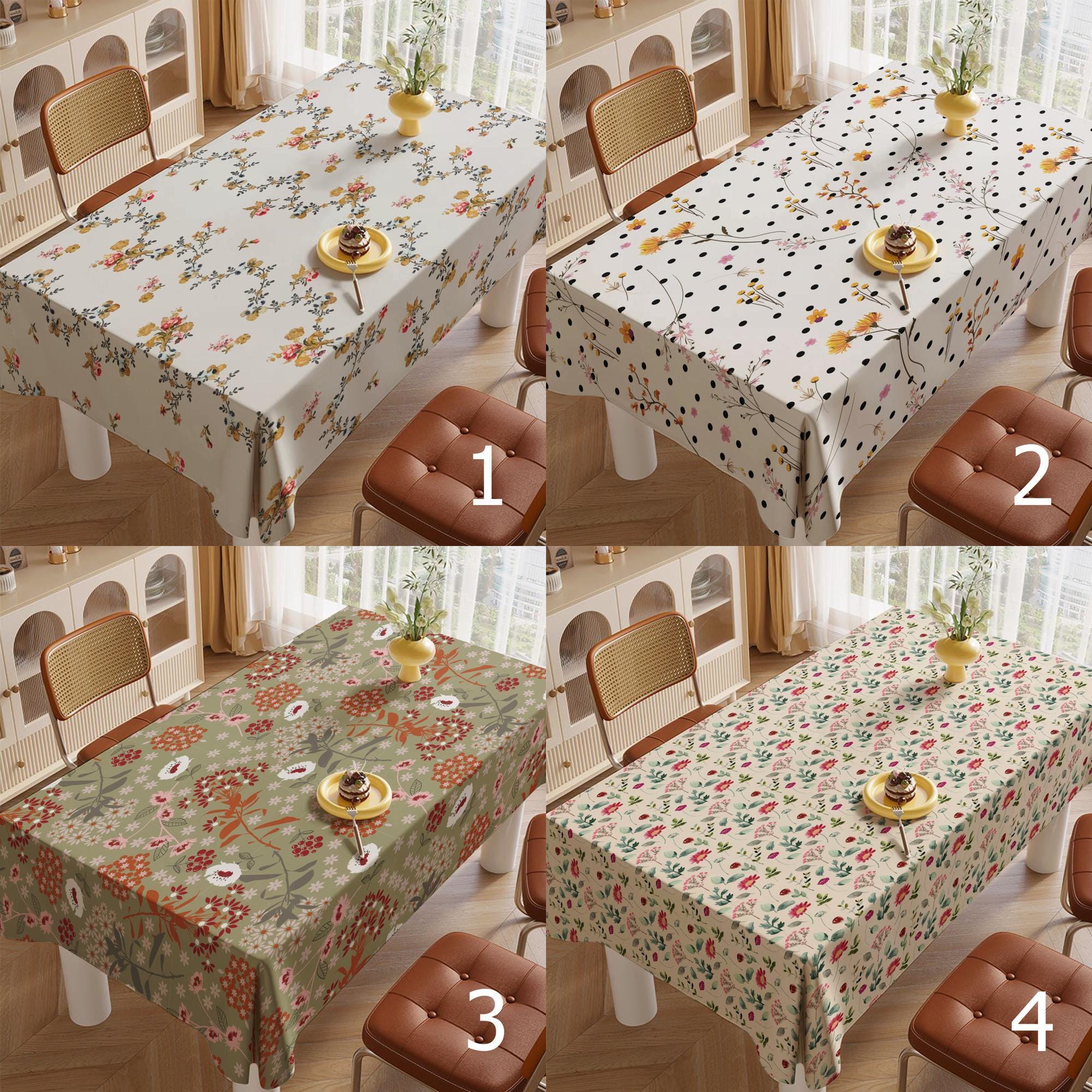 Floral Tablecloths for Dining Room, Cottagecore Kitchen Decor Table Cloths, Vintage Botanical Table Cover, Spring Summer Table Linens