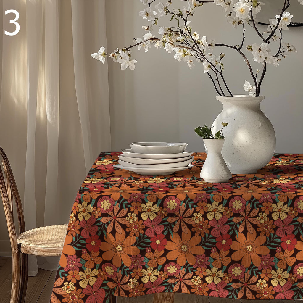 Floral Tablecloths, Retro Flowers Tablecloths, Retro Floral Table Cover, 70s Floral Summer Table Linens, Flowers Print Tablecloth