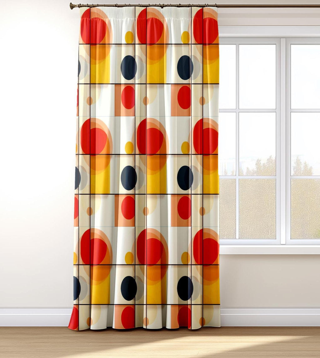 Mondrian Style Panel Curtains, Mid Century Modern Curtain Panels, Retro Color Window Drapes, Geometric Abstract Art Curtains