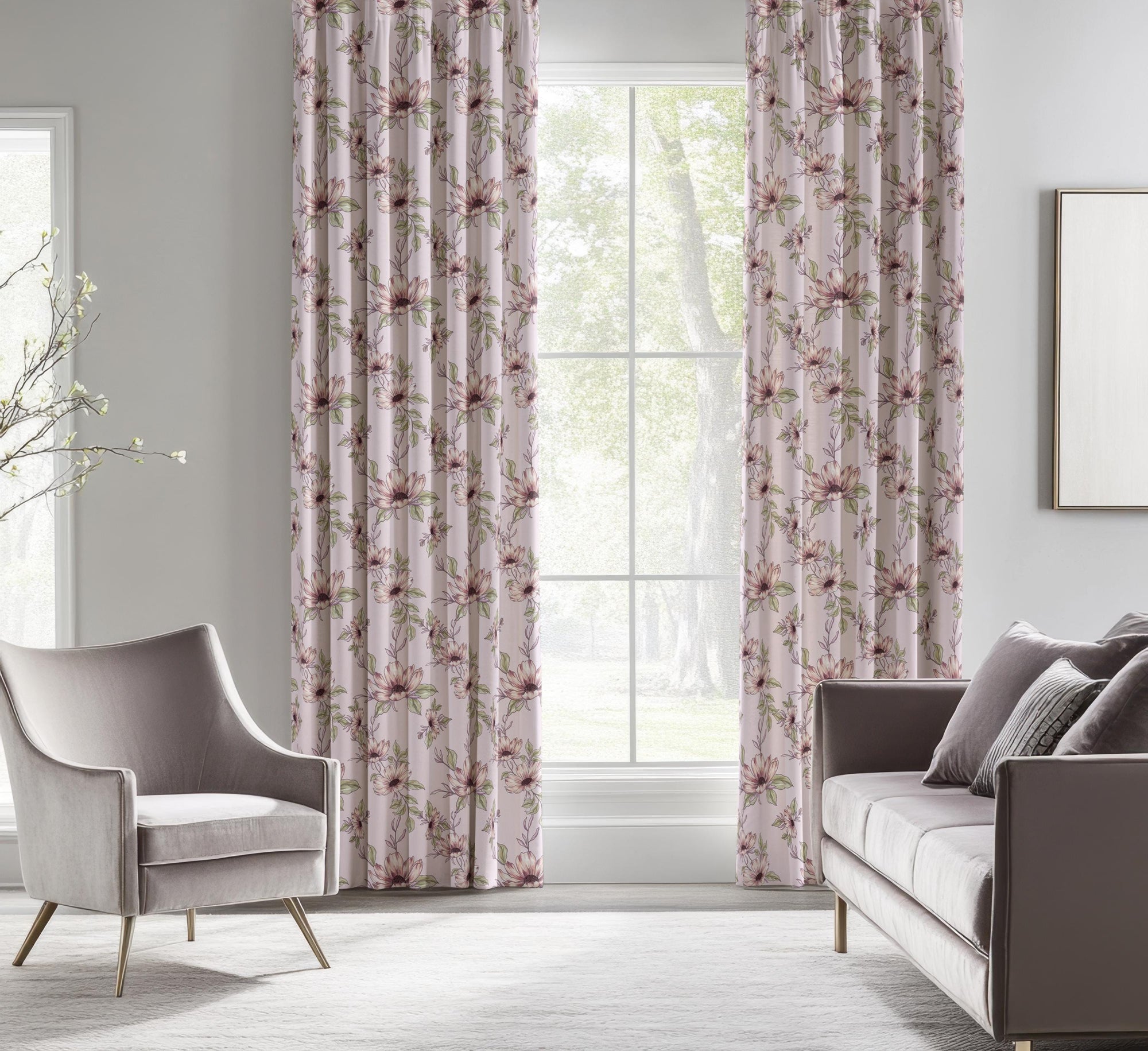 Purple Floral Curtains, Flowers Window Panels, Colorful Floral Drapes, Floral Curtains, Floral Purple Curtain Panels