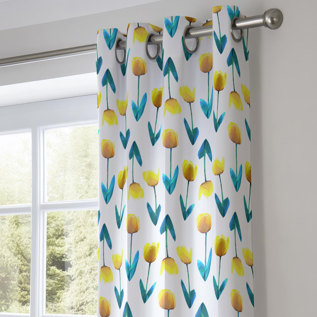 Floral Curtains, Tulip Curtains, Yellow Flowers Window Curtain Panels, Floral Drapes, Yellow Floral Print Curtain Panels, Tulip Drapes