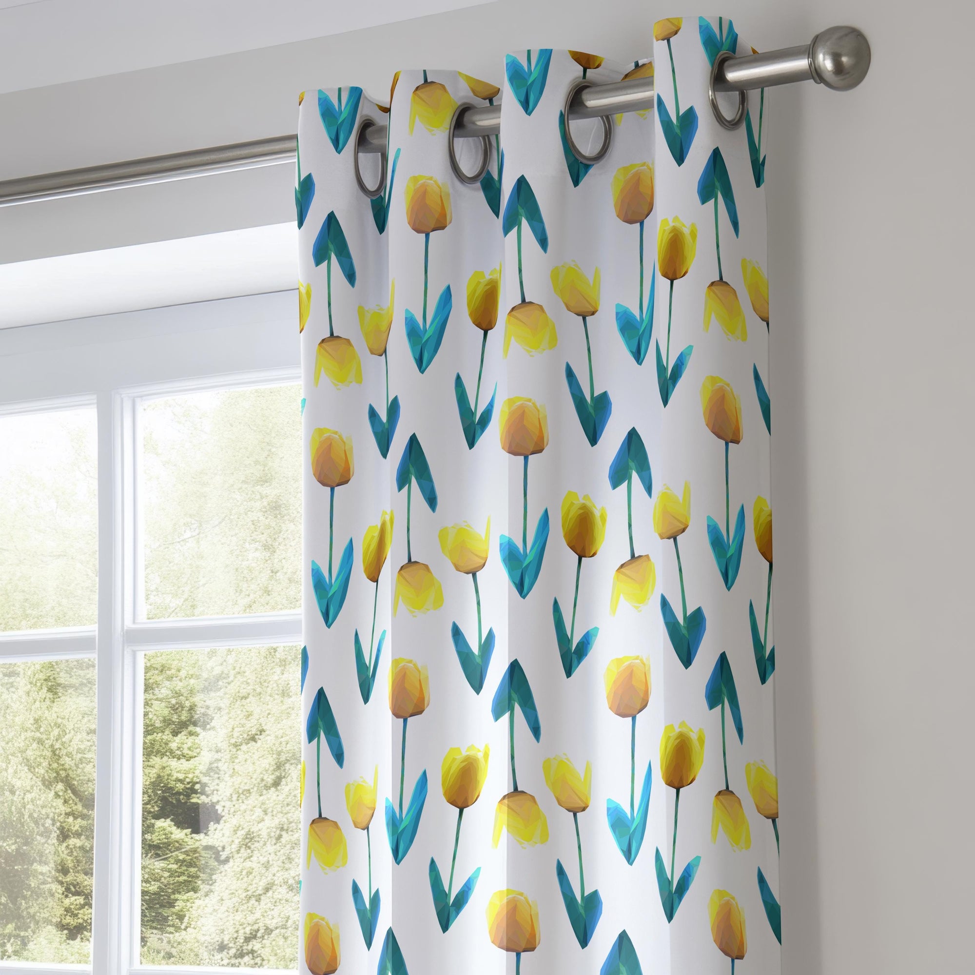 Floral Curtains, Tulip Curtains, Yellow Flowers Window Curtain Panels, Floral Drapes, Yellow Floral Print Curtain Panels, Tulip Drapes