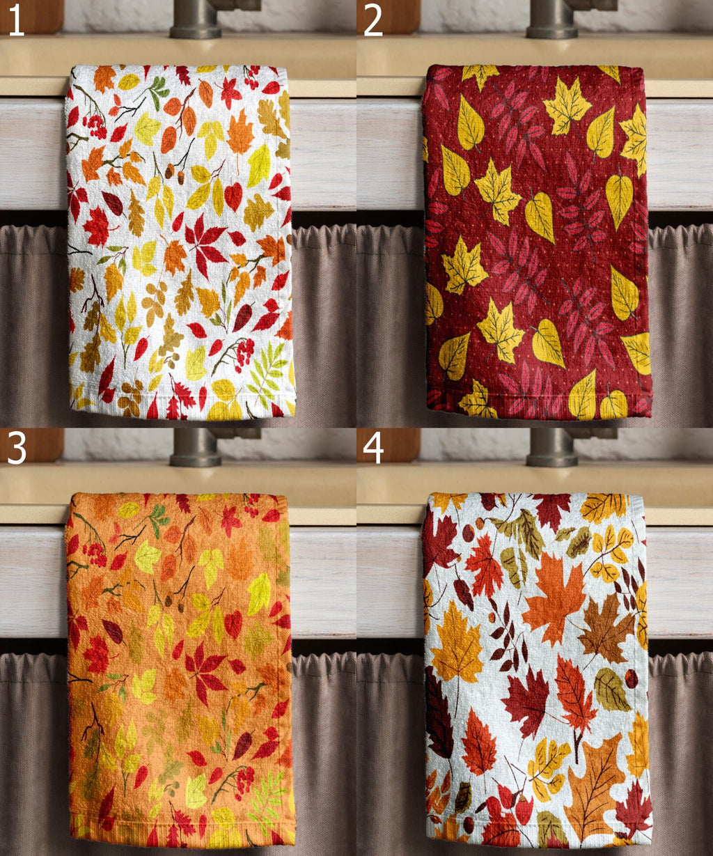 Fall Leaf Tea Towels, Autumn Kitchen Towels, Thanksgiving Dish Towels, Maple Leaf Towels, Rustic Fall Kitchen Decor, Seasonal Kitchen Towels