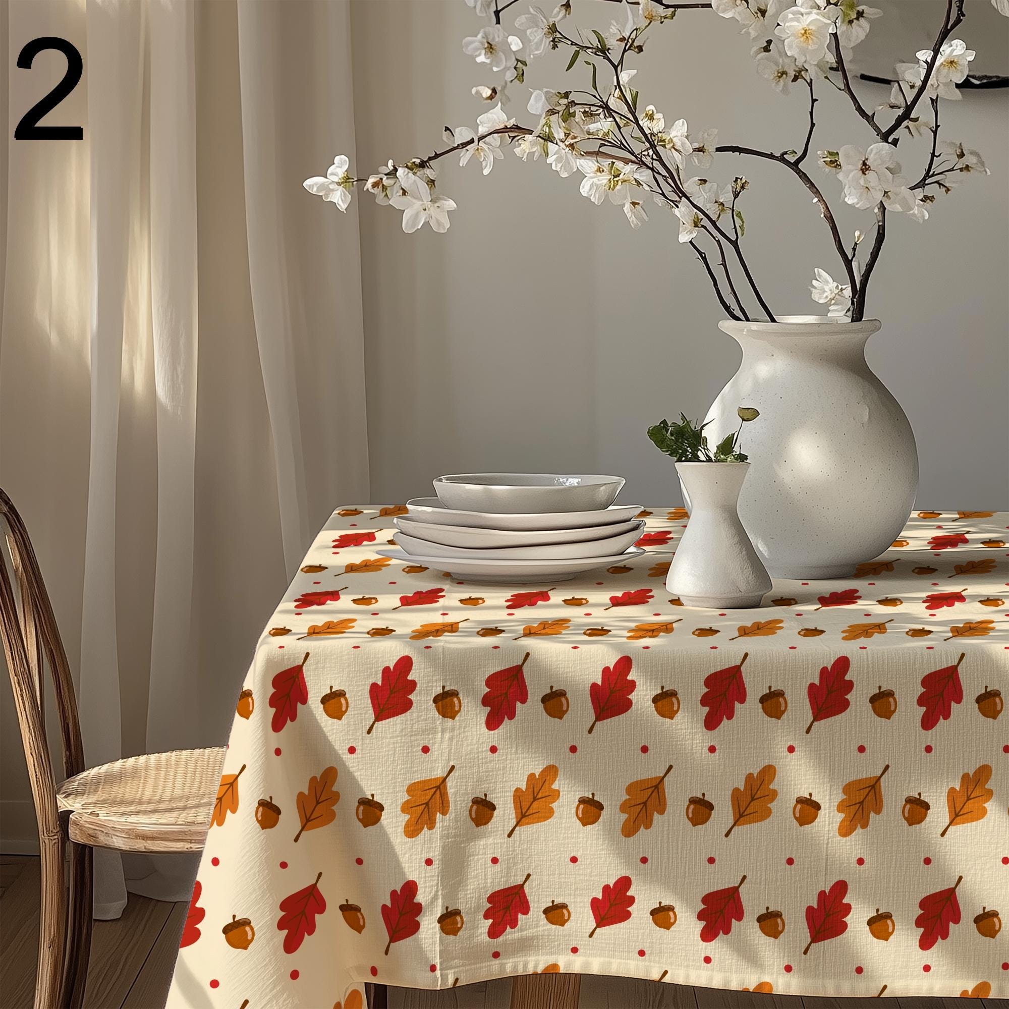 Autumn Leaf Tablecloth, Fall Acorn Table Cover, Thanksgiving Cotton Tablecloth, Harvest Kitchen Decor, Autumn Maple Leaves Table Linen