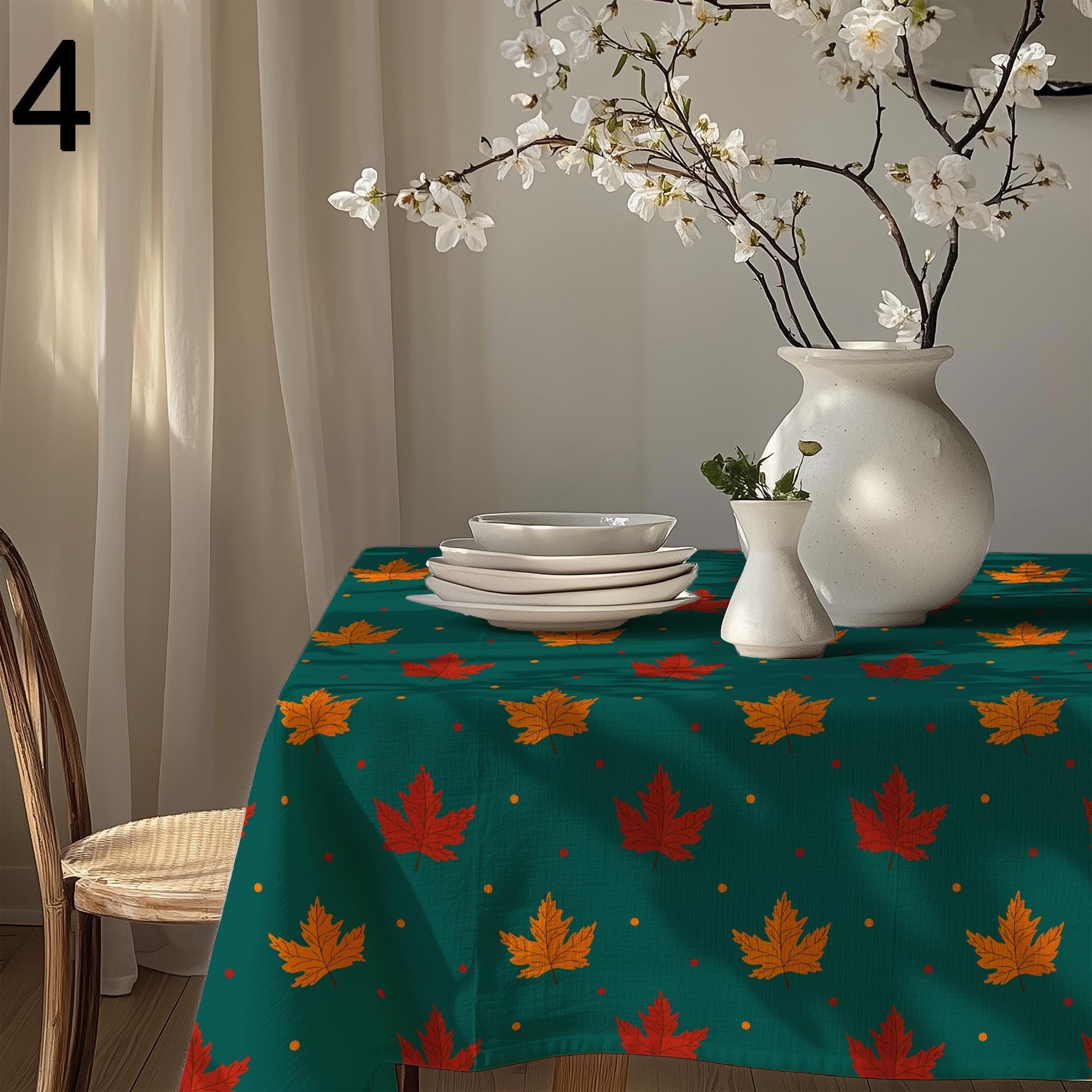 Autumn Leaf Tablecloth, Fall Acorn Table Cover, Thanksgiving Cotton Tablecloth, Harvest Kitchen Decor, Autumn Maple Leaves Table Linen