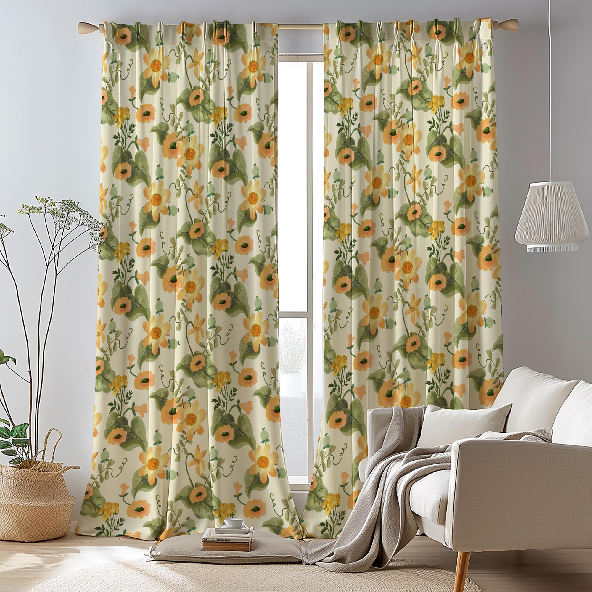 Floral Curtains, Vintage Style Floral Curtain, Farmhouse Wildflowers Curtain Panels, Floral Print Drapes, Wildflower Window Curtains