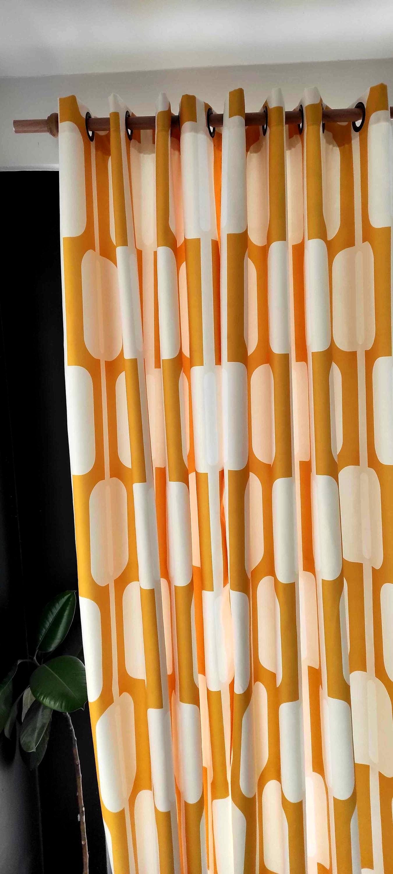 Orange Retro Geometric Curtain Panels, Mid Century Modern Drapes, 70s Orange  Window Curtains, Orange Retro Style Curtain