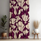 Floral Curtains, Purple Floral Print Curtain Panel, Deep Purple Floral Drapes, Purple and Cream Curtain Panels, Modern Floral Window Panel