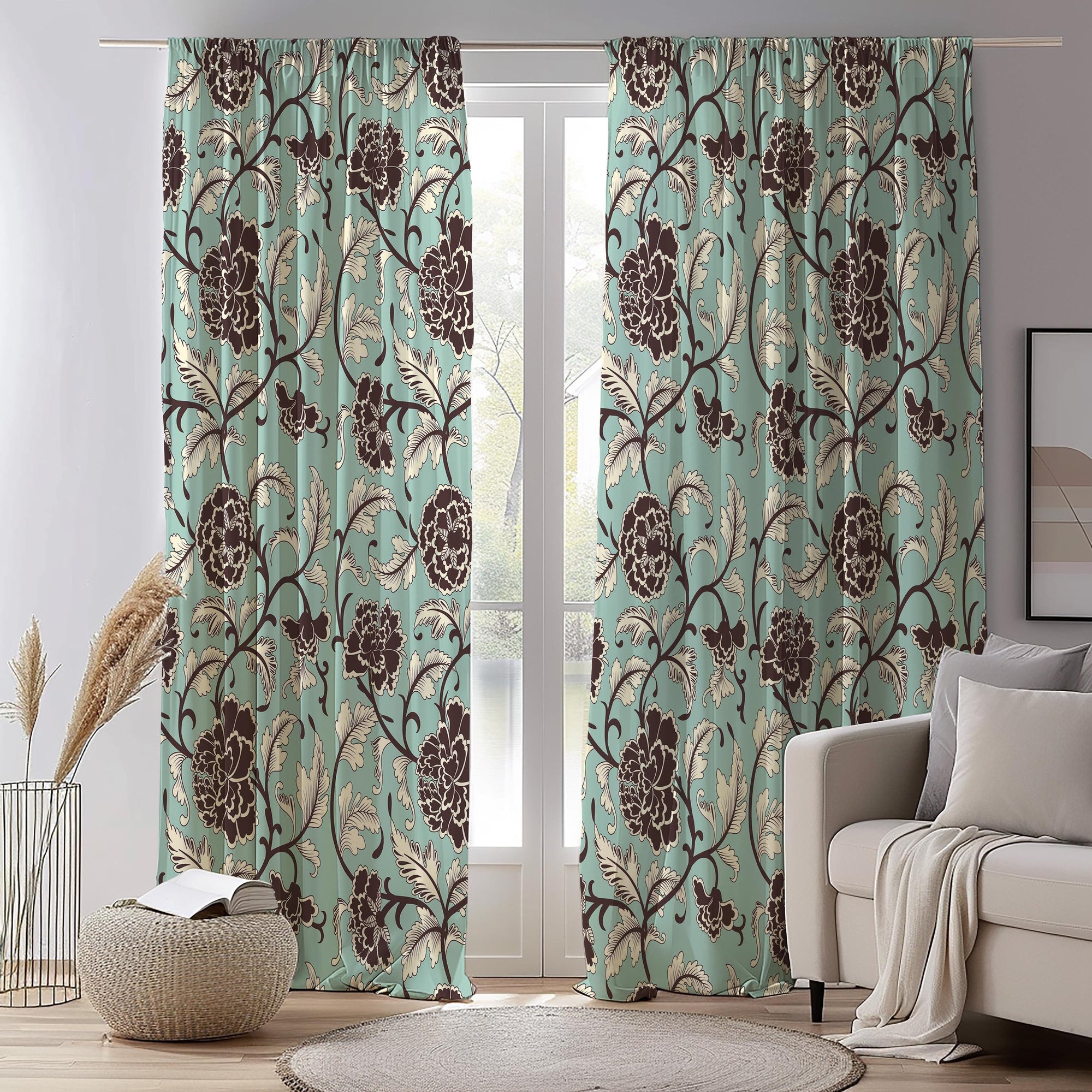 Vintage Style Floral Curtain Panels, Flowers Antique Style Curtain, Modern Vintage Floral  Curtains, Tela Beige Floral Panels