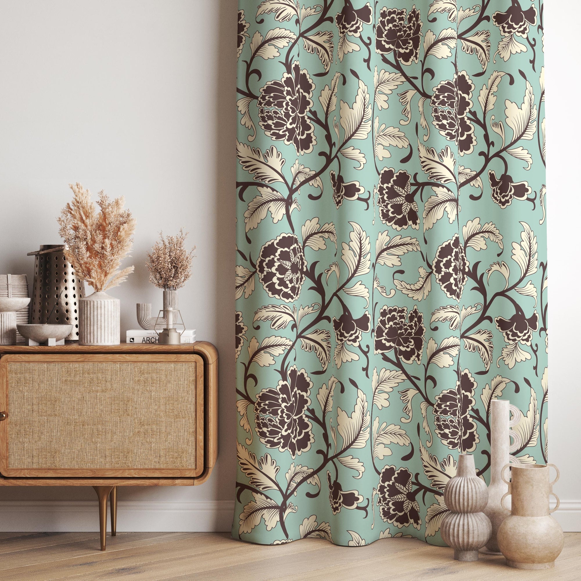 Vintage Style Floral Curtain Panels, Flowers Antique Style Curtain, Modern Vintage Floral  Curtains, Tela Beige Floral Panels