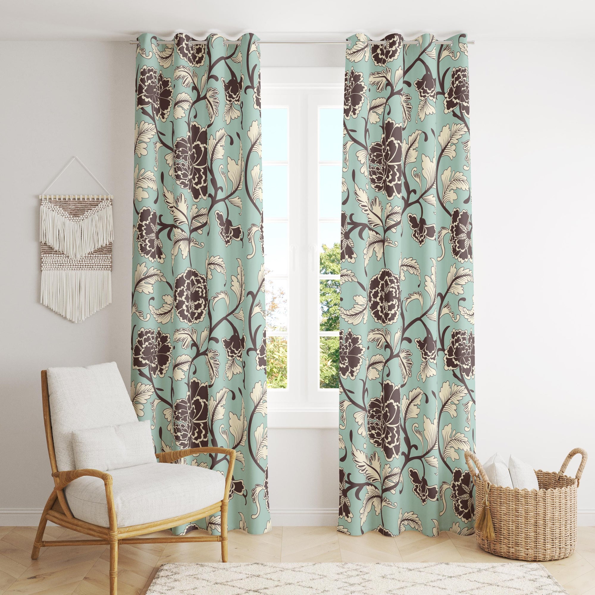 Vintage Style Floral Curtain Panels, Flowers Antique Style Curtain, Modern Vintage Floral  Curtains, Tela Beige Floral Panels