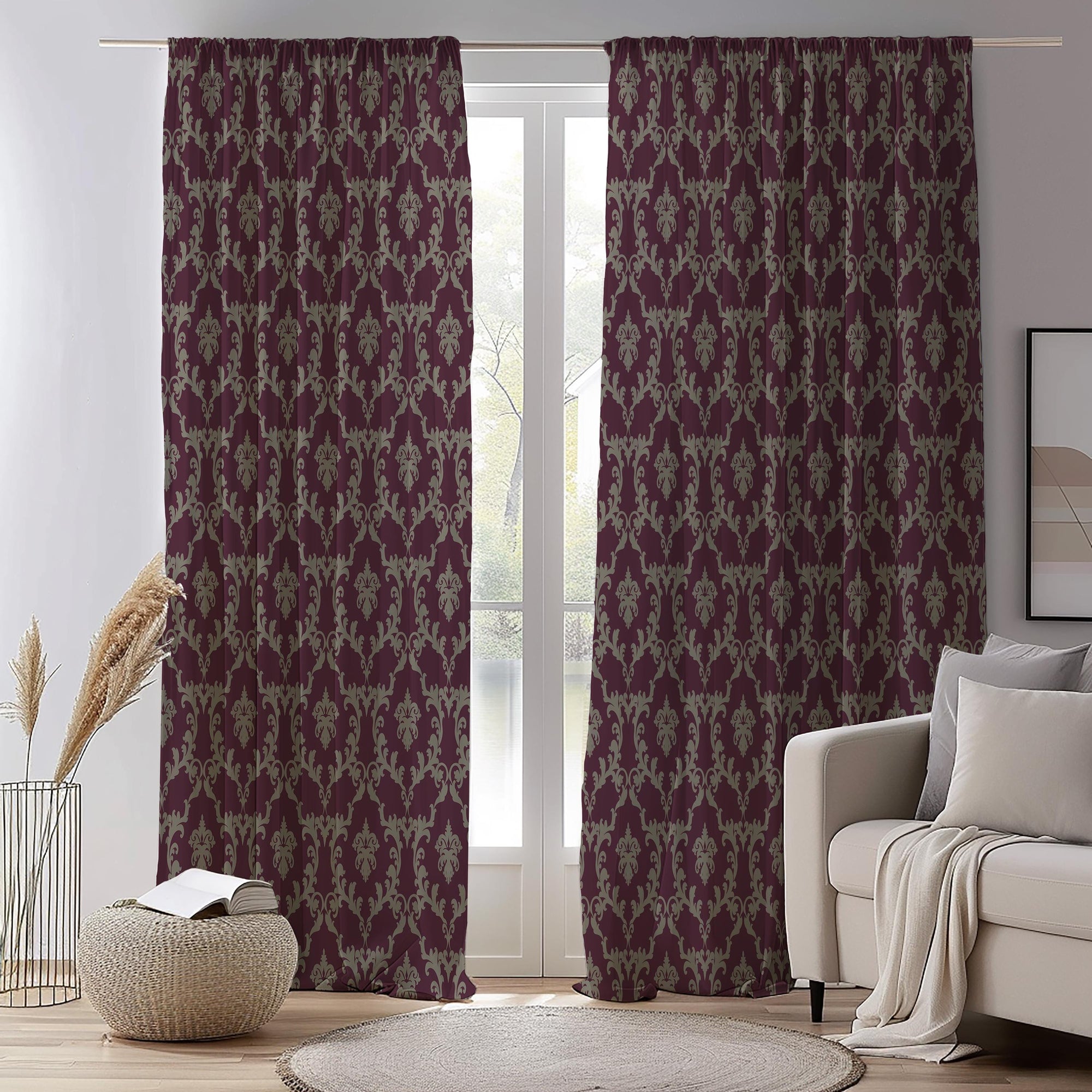 Floral Antique Style Curtains, Damask Floral Curtain Panels, Flowers Damask Curtain, Modern Vintage Floral Curtains, Damask Floral Panels