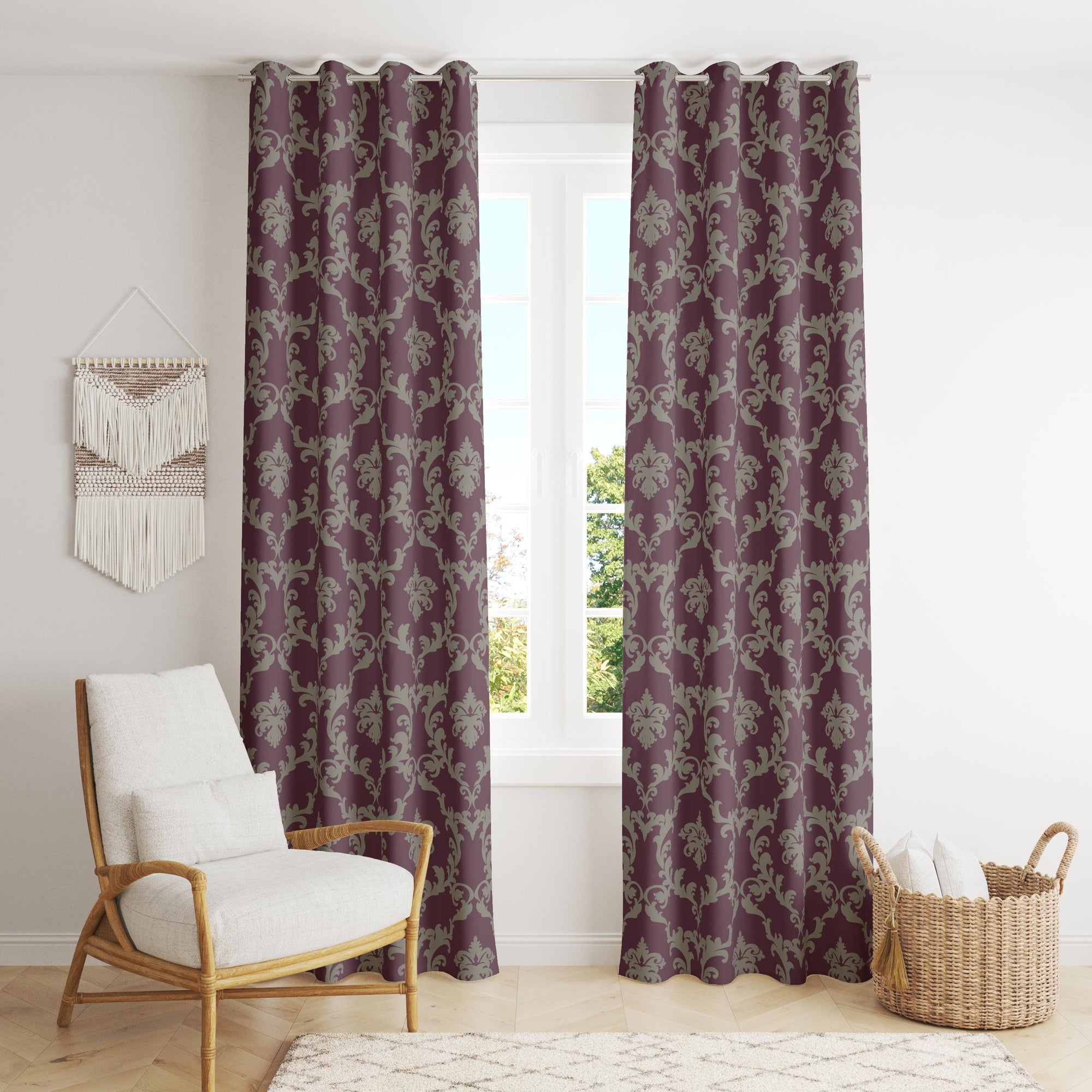 Floral Antique Style Curtains, Damask Floral Curtain Panels, Flowers Damask Curtain, Modern Vintage Floral Curtains, Damask Floral Panels