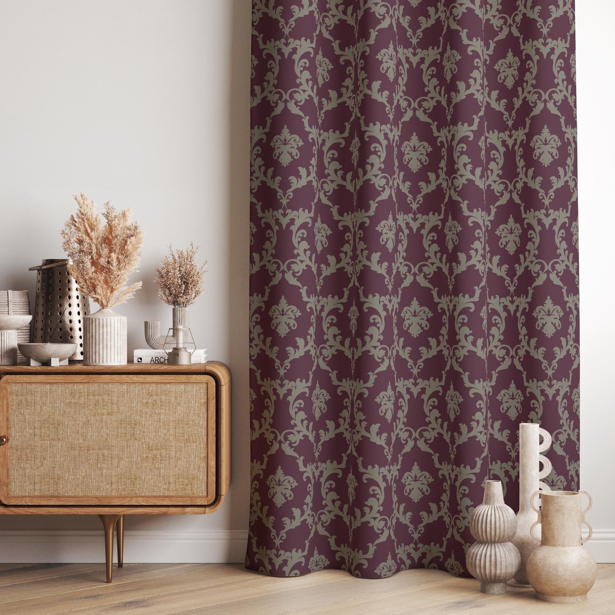Floral Antique Style Curtains, Damask Floral Curtain Panels, Flowers Damask Curtain, Modern Vintage Floral Curtains, Damask Floral Panels