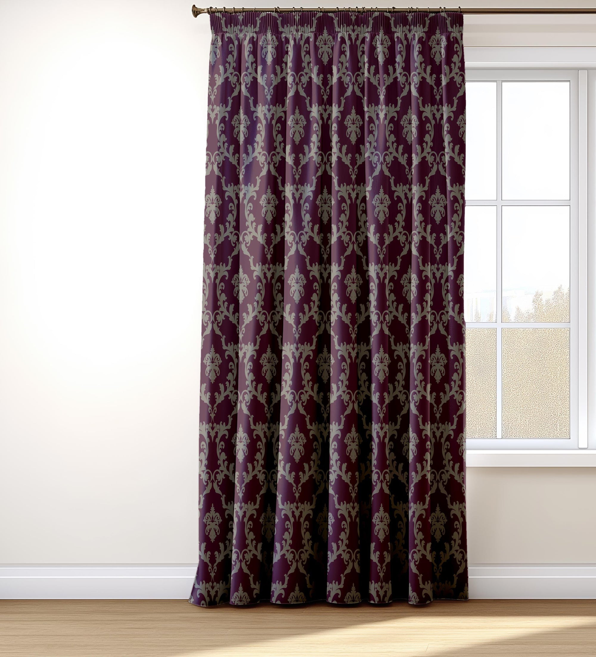Floral Antique Style Curtains, Damask Floral Curtain Panels, Flowers Damask Curtain, Modern Vintage Floral Curtains, Damask Floral Panels