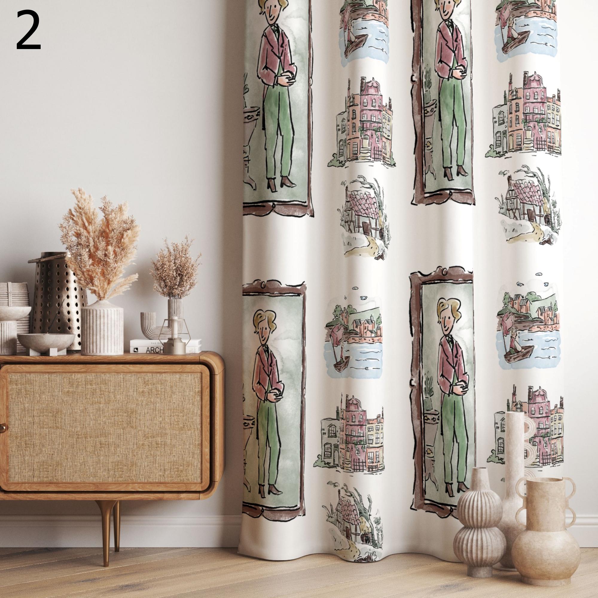 Cute Cartoon Tales Style Curtains, Cartoon Heroes Curtain Panels, Fairy Tale Heroes Curtain
