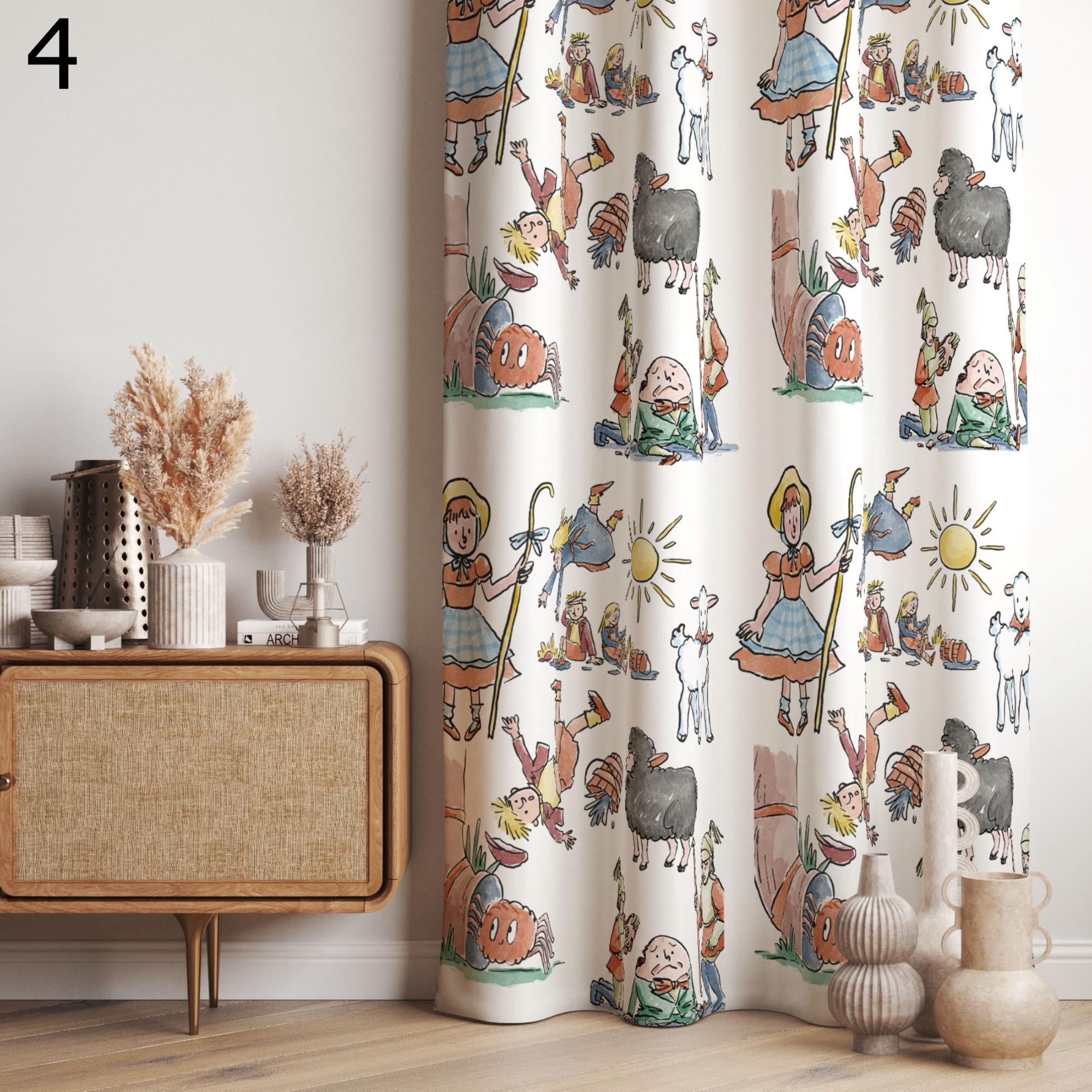 Cute Cartoon Tales Style Curtains, Cartoon Heroes Curtain Panels, Fairy Tale Heroes Curtain