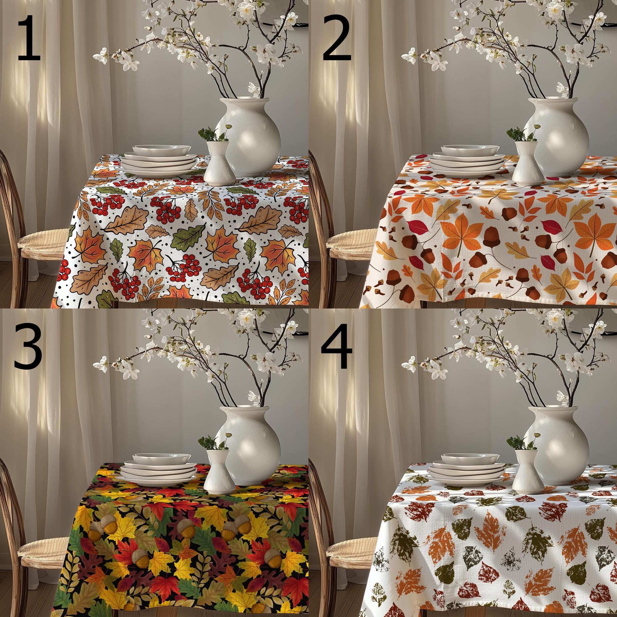 Fall Leaves Table Cloths, Autumn Floral Table Cover, Autumn Seasonal Table Decor, Fall Berries Kitchen Table Linens, Fall Party Decor