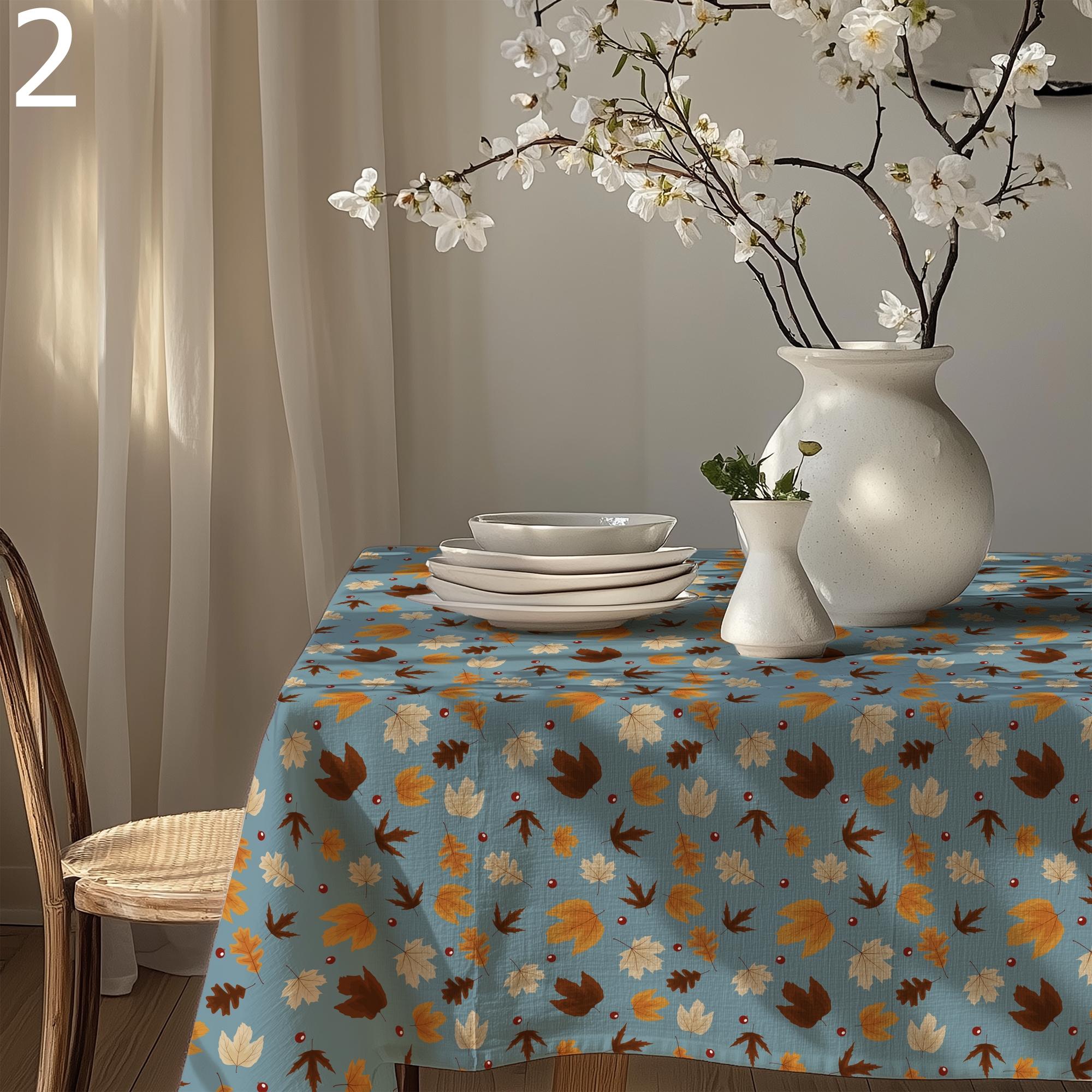Fall Leaves Table Cloths, Autumn Floral Table Cover, Autumn Seasonal Table Decor, Fall Dry Leaves Kitchen Tablecloths, Fall Party Decor