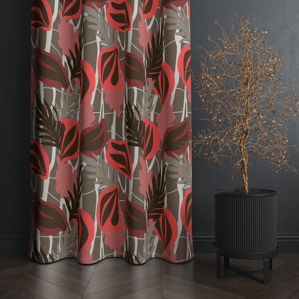 Tropical Leaf Curtain Panels, Botanical Window Drapes, Exotic Plants Curtains, Tropical Leaves Grommet Panels, Botanical Leaf Curtain