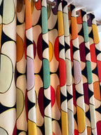 Mid Century Modern Curtain Panels, Colorful Print Curtains, 70s Retro Window Drapes, Retro Abstract Blackout Curtain, Retro Grommet Curtain