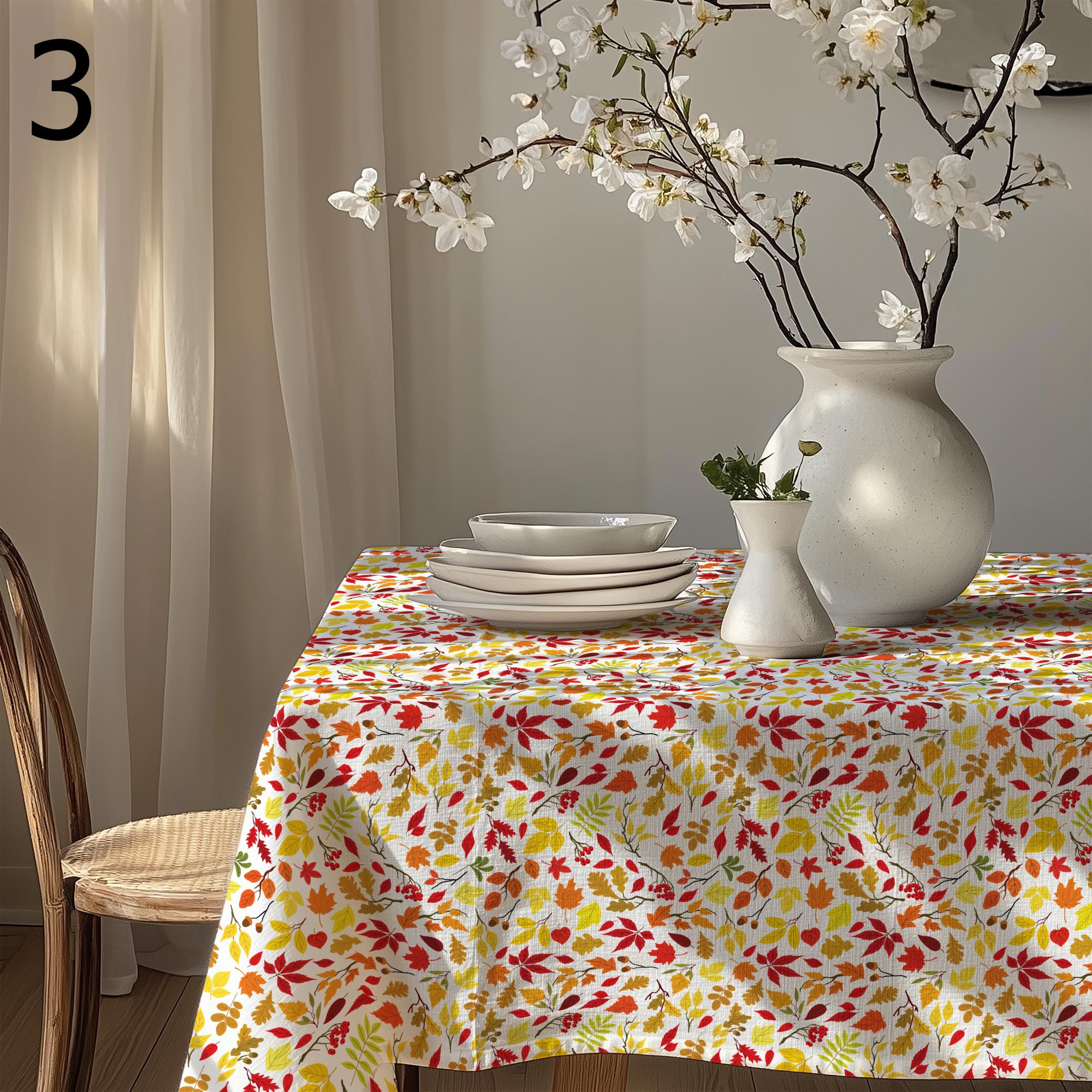 Fall Dry Leaves Kitchen Table Linens, Fall Leaves Table Cloths, Autumn Floral Table Cover, Autumn Seasonal Party Table Decor