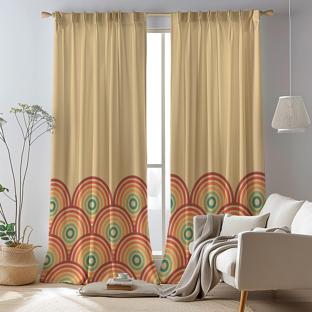 Retro Rainbow Window Curtains, Mid Century Modern Grommet Curtain, 70s Groovy Lines Curtain, Retro Abstract Style Living Room Drapes