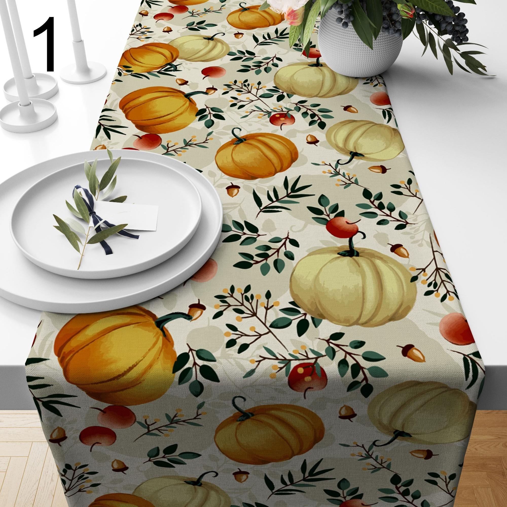 Fall Table Runner, Pumpkin Autumn Leaves Table Decor, Thanksgiving Dining Room Accent Table Runners, Pumpkin Pattern Runners