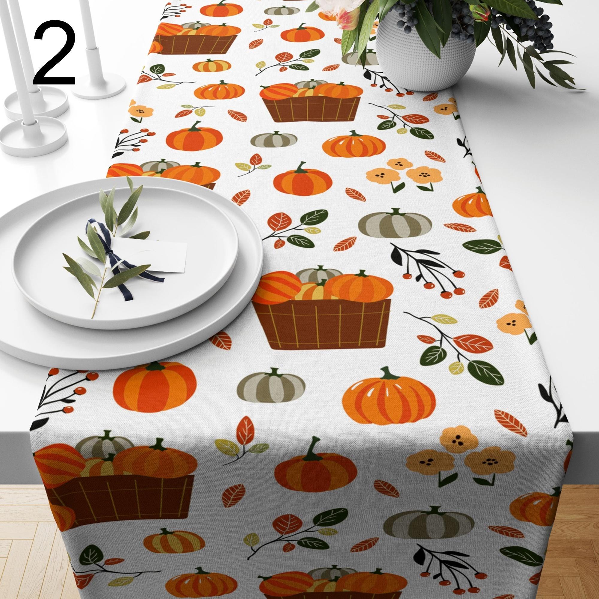 Fall Table Runner, Pumpkin Autumn Leaves Table Decor, Thanksgiving Dining Room Accent Table Runners, Pumpkin Pattern Runners