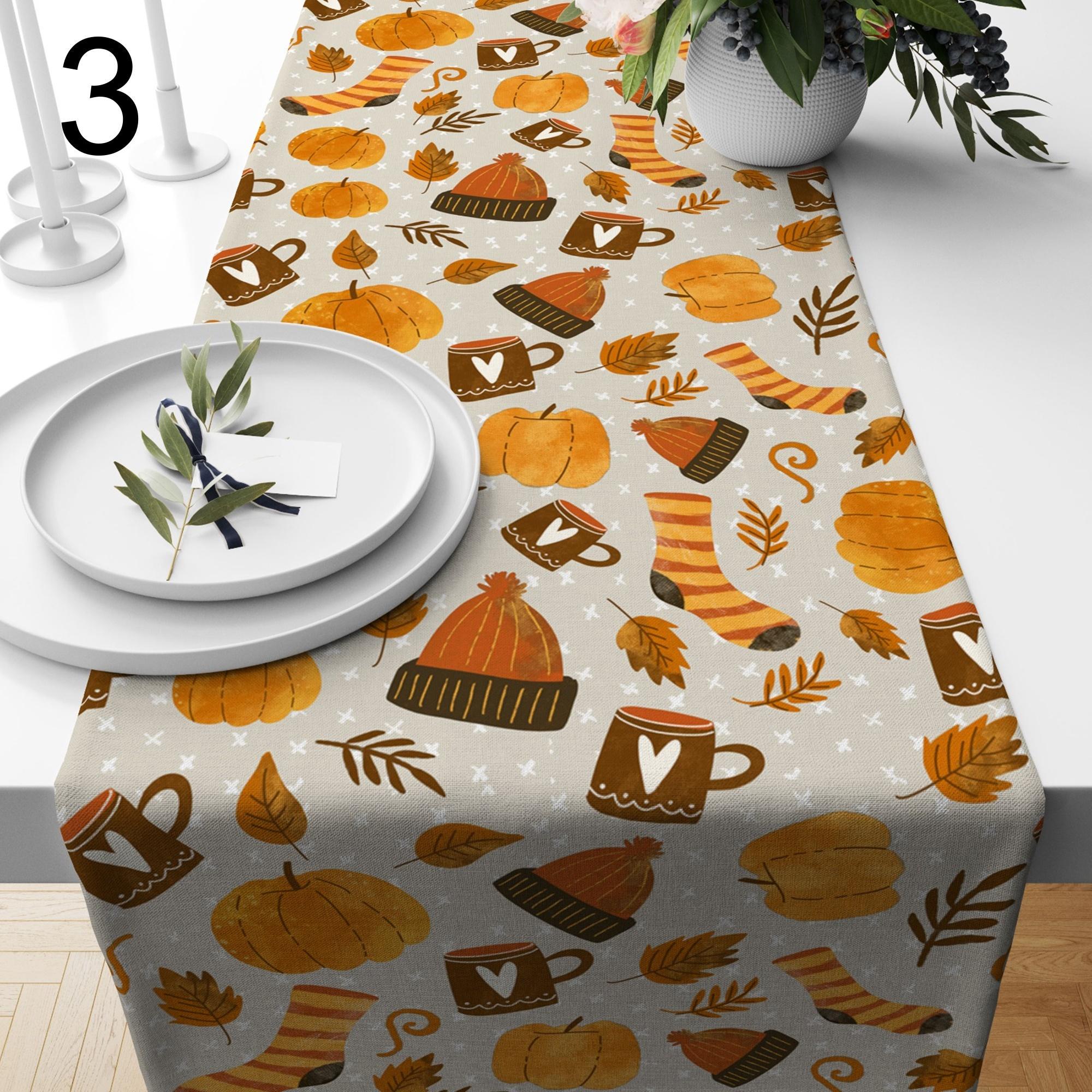 Fall Table Runner, Pumpkin Autumn Leaves Table Decor, Thanksgiving Dining Room Accent Table Runners, Pumpkin Pattern Runners