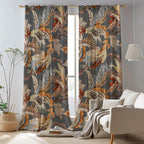 Tropical Leaf Curtains, Botanical Window Curtain Panels, Grey Tropical Curtain Panels, Tropical Drapes, Botanical Leaves Curtains