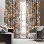 Tropical Leaf Curtains, Botanical Window Curtain Panels, Grey Tropical Curtain Panels, Tropical Drapes, Botanical Leaves Curtains