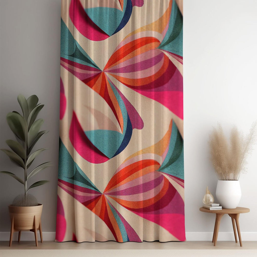 Mid Century Wavy Curtains, Retro Colorful Wavy Abstract Curtains, 60s Retro Abstract Curtain, 70s Retro Grommet Curtain Panels, MCM Drapes