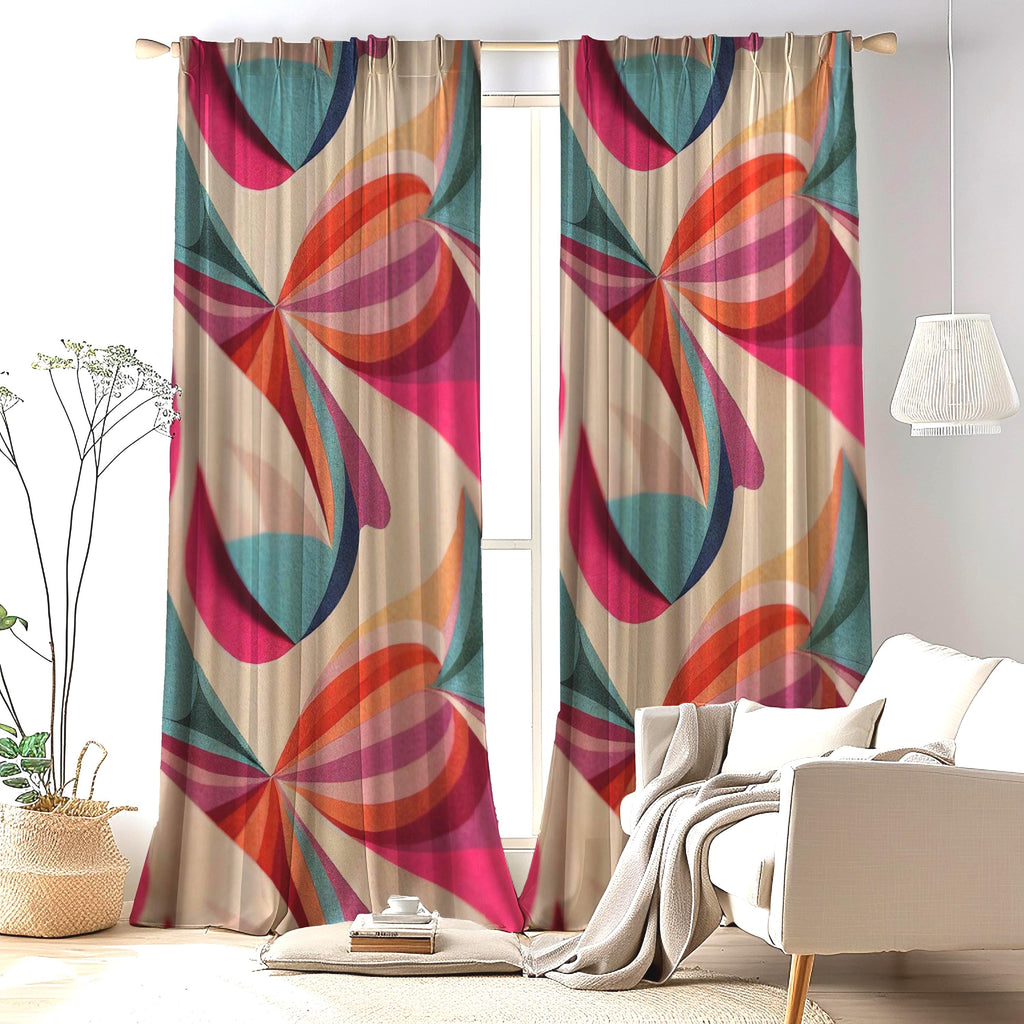 Mid Century Wavy Curtains, Retro Colorful Wavy Abstract Curtains, 60s Retro Abstract Curtain, 70s Retro Grommet Curtain Panels, MCM Drapes