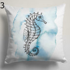 Coastal Sea Life Pillow Covers, Nautical Ocean Animal Cushion Cover, Seahorse Jellyfish Turtle Home Decor, Beach House Throw Pillow Covers
