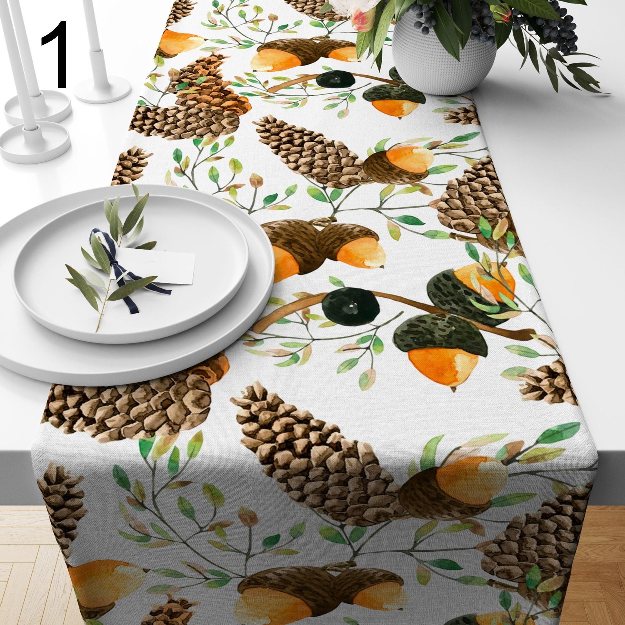 Fall Pine Cone Table Runner, Autumn Harvest Table Decor, Seasonal Party Table Decor, Thanksgiving Runners, Autumn Dry Leaves Table Runners