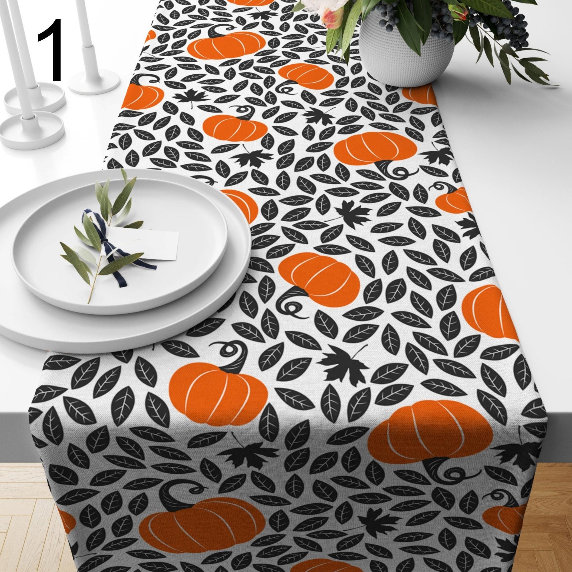 Fall Pumpkin Table Runner, Decorative Autumn Table Decor, Thanksgiving Pumpkin Sunflowers Table Runners, Pumpkin Pattern Runners